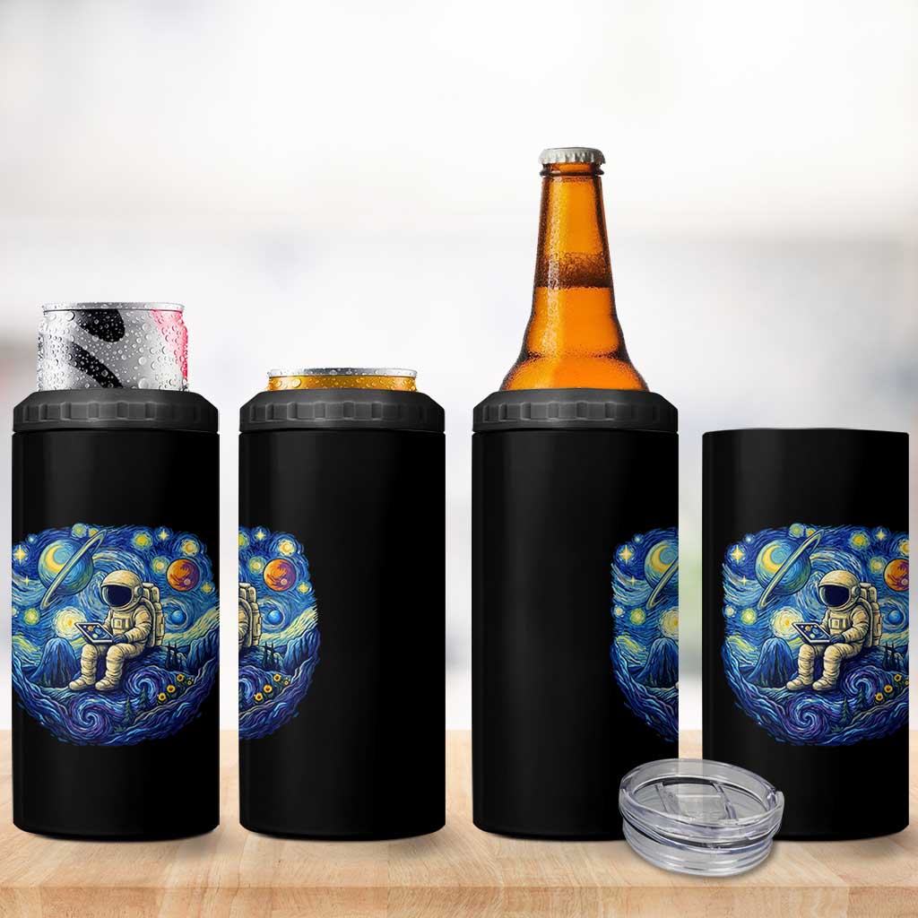 Starry Night Space Bookworm 4 in 1 Can Cooler Tumbler Funny Astronaut Reader Gift
