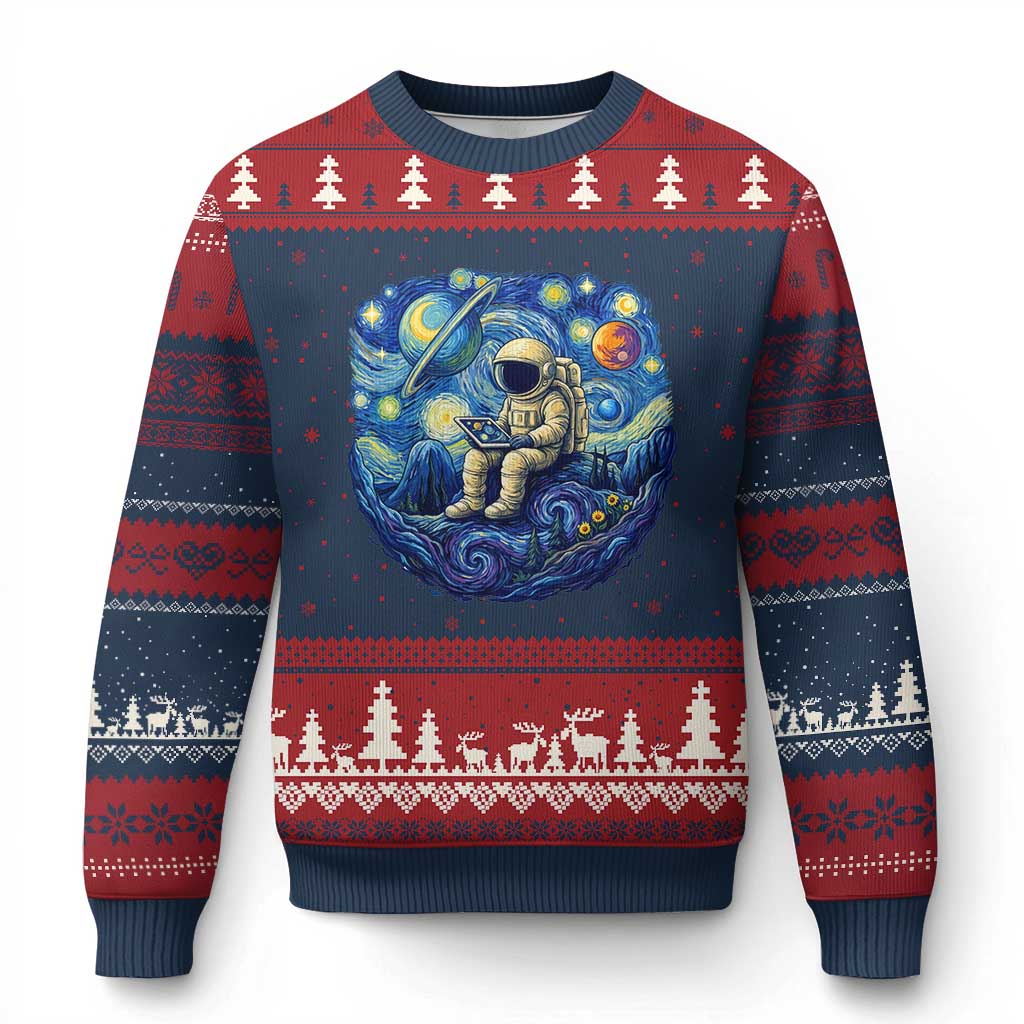 Starry Night Space Bookworm Ugly Christmas Sweater Funny Astronaut Reader Gift