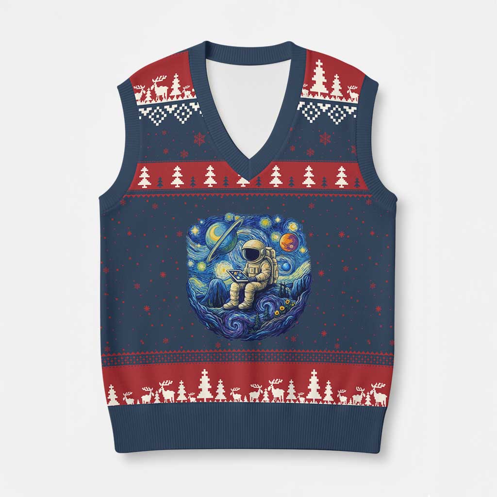 Starry Night Space Bookworm V-Neck Knit Sweater Vest Funny Astronaut Reader Gift