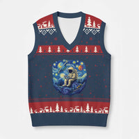 Starry Night Space Bookworm V-Neck Knit Sweater Vest Funny Astronaut Reader Gift