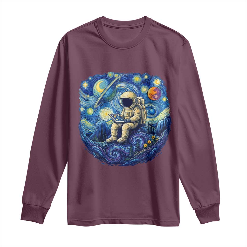 Starry Night Space Bookworm Long Sleeve Shirt Funny Astronaut Reader Gift