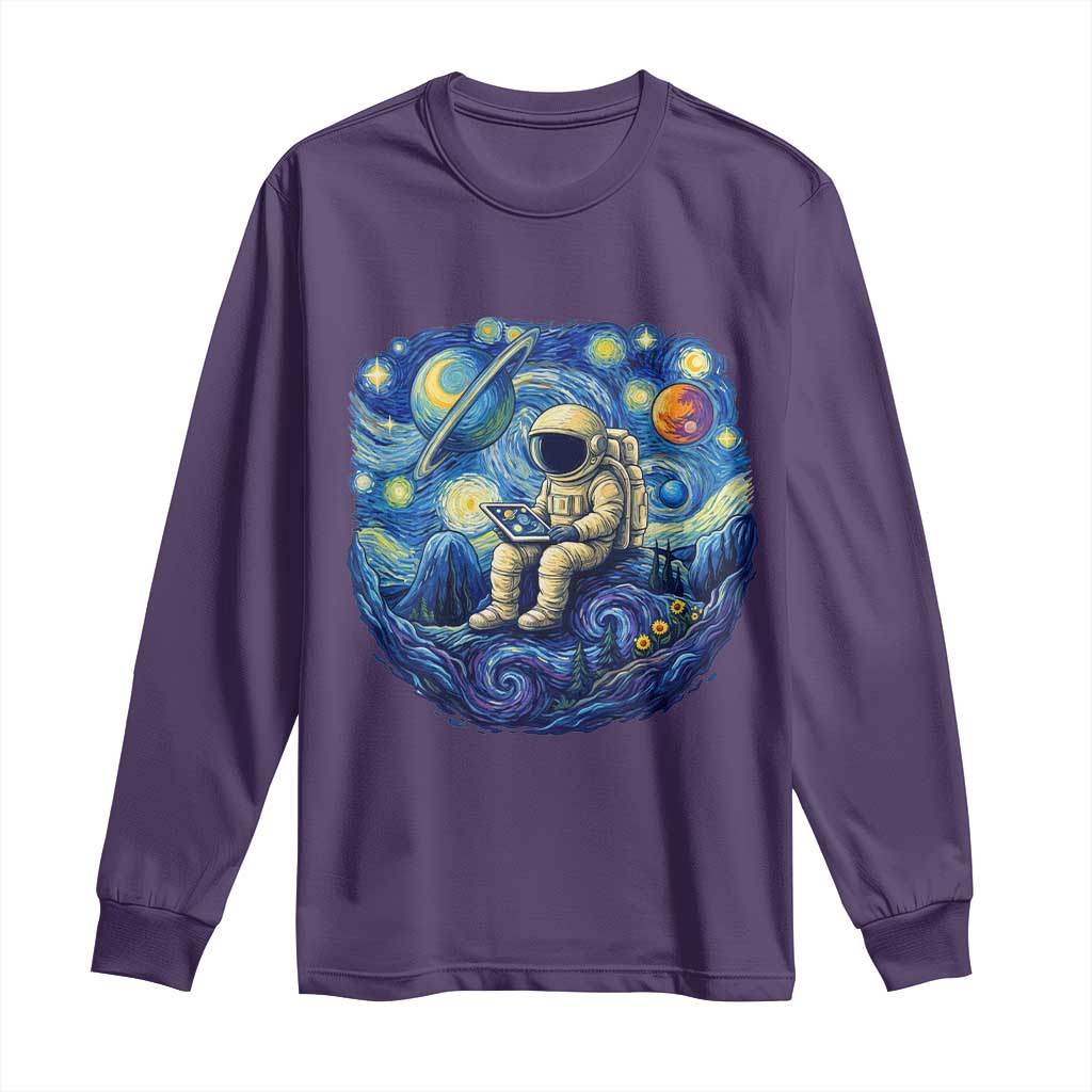Starry Night Space Bookworm Long Sleeve Shirt Funny Astronaut Reader Gift