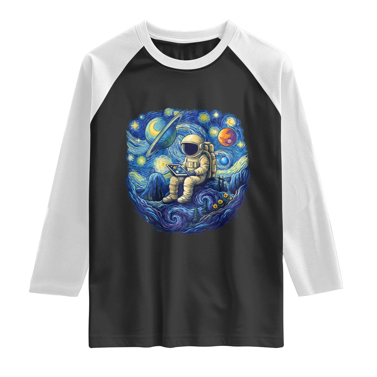 Starry Night Space Bookworm Raglan Shirt Funny Astronaut Reader Gift