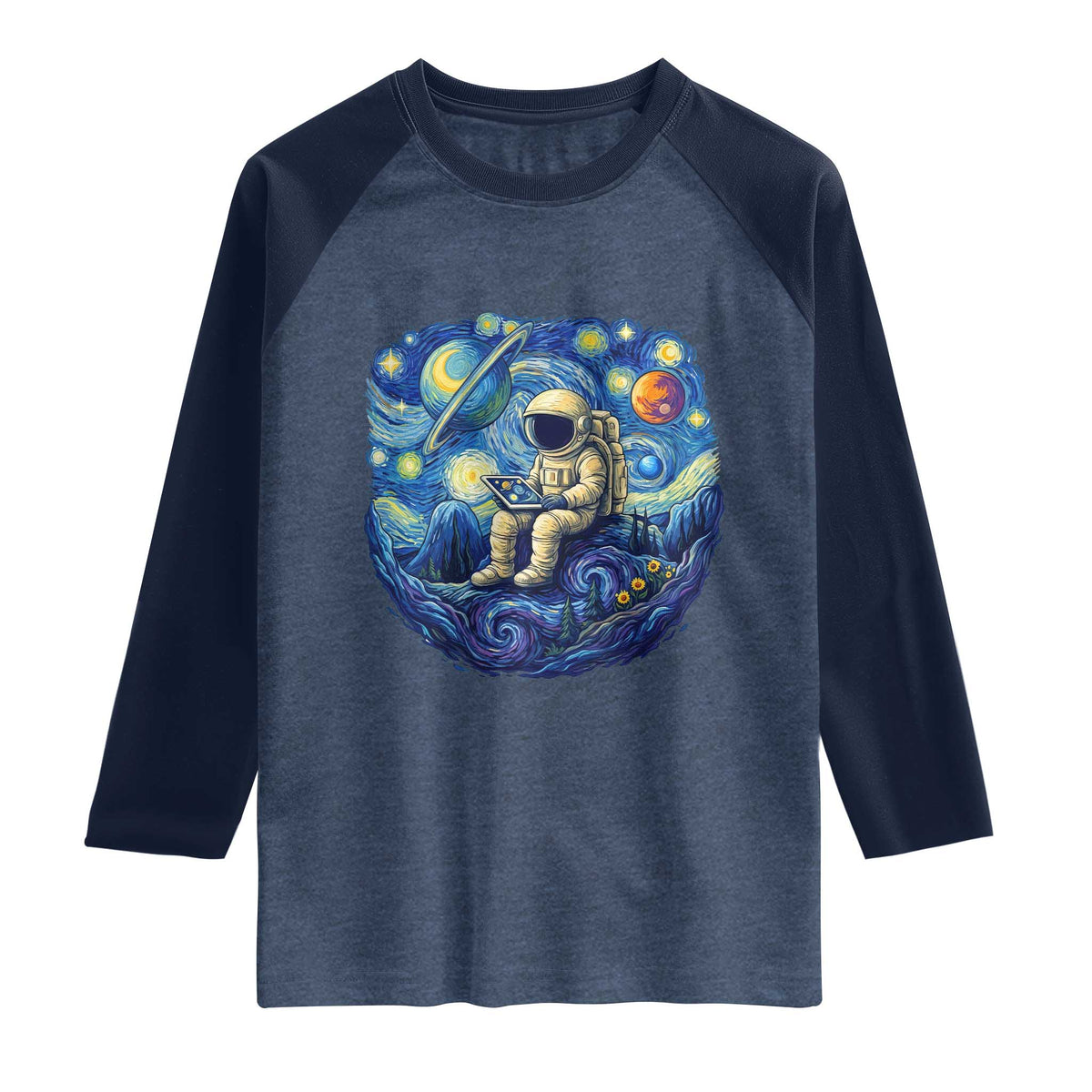 Starry Night Space Bookworm Raglan Shirt Funny Astronaut Reader Gift