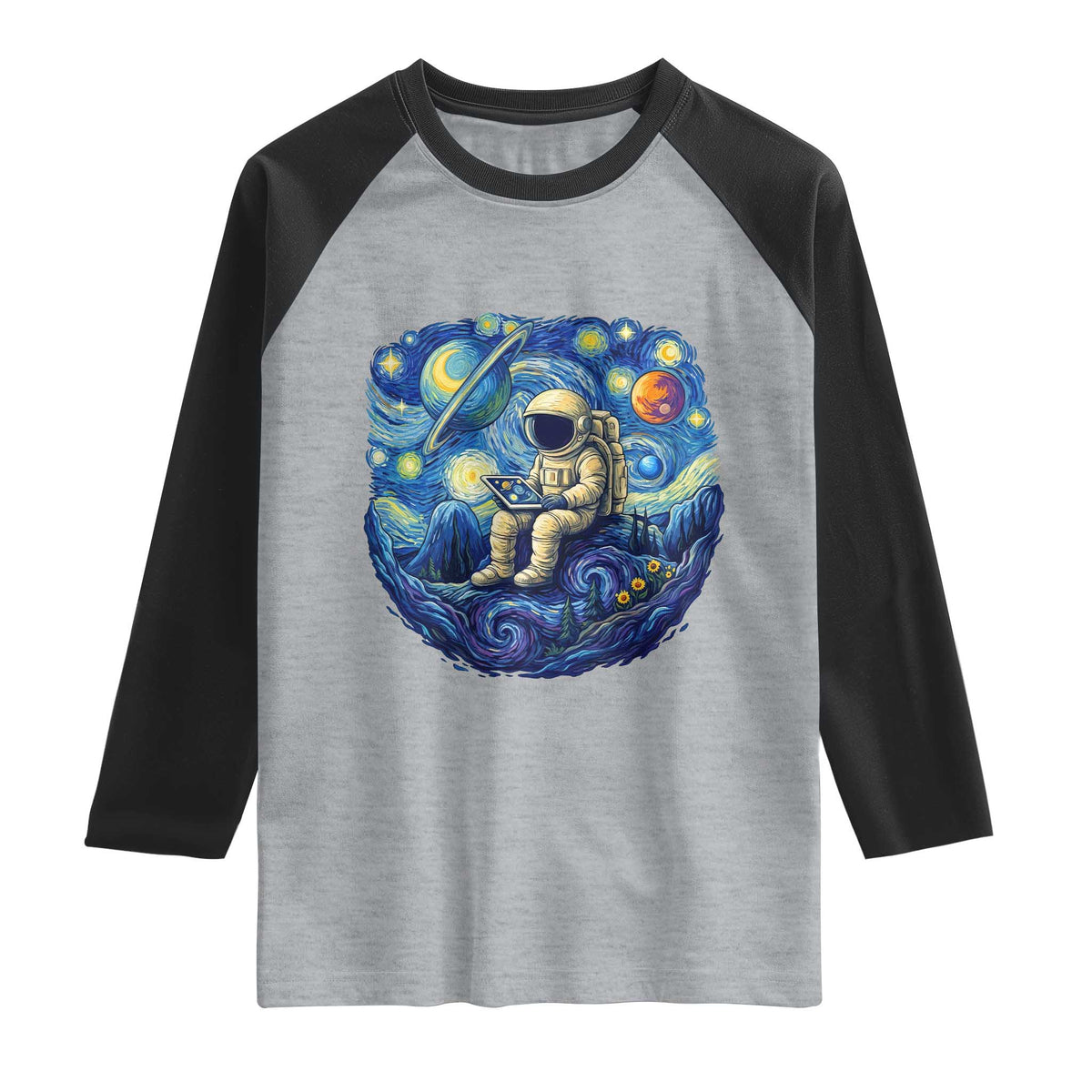 Starry Night Space Bookworm Raglan Shirt Funny Astronaut Reader Gift