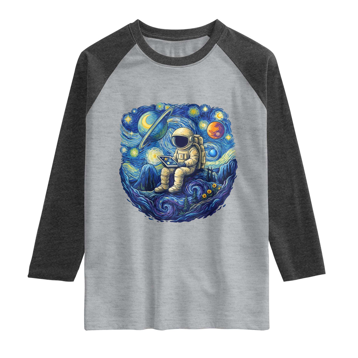 Starry Night Space Bookworm Raglan Shirt Funny Astronaut Reader Gift