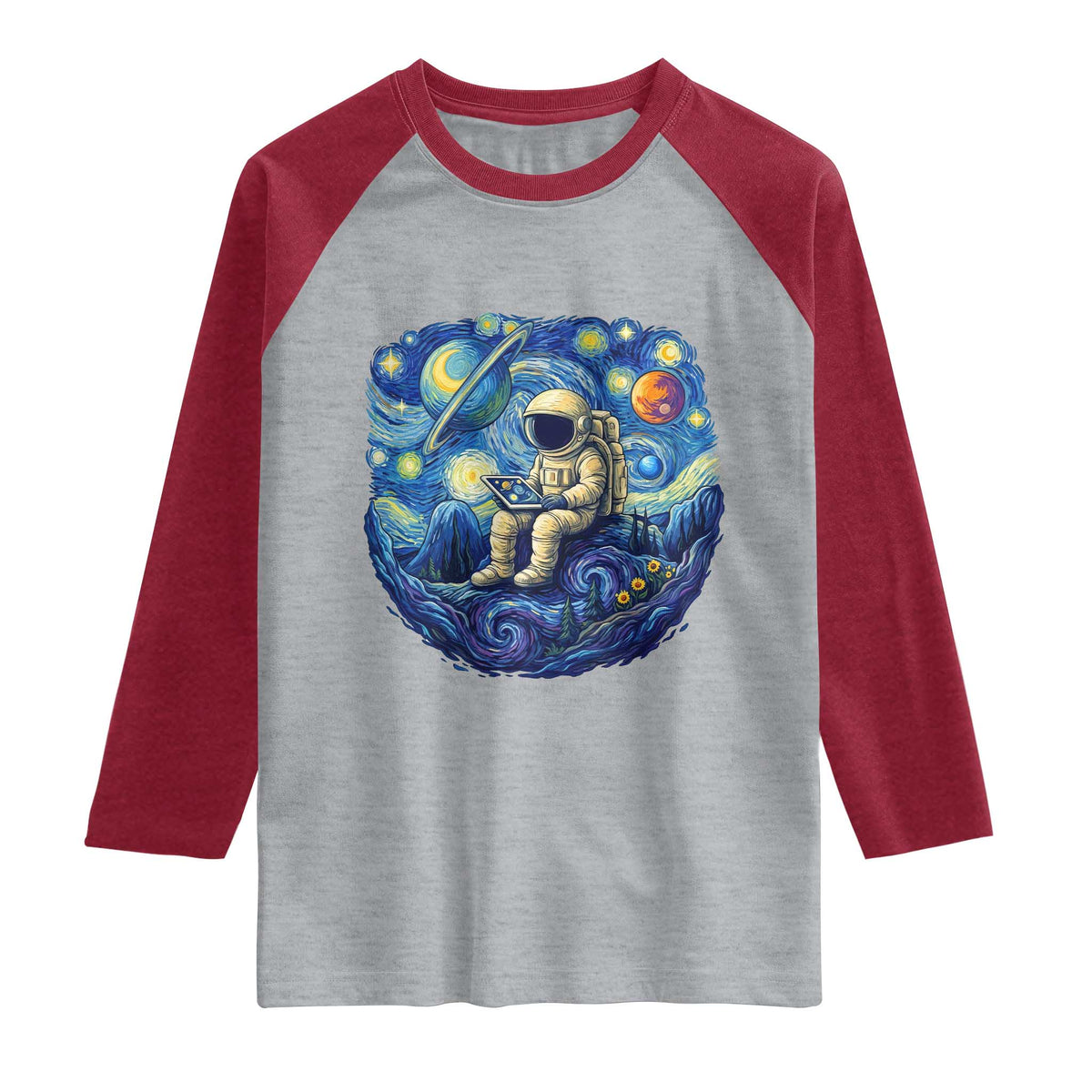 Starry Night Space Bookworm Raglan Shirt Funny Astronaut Reader Gift