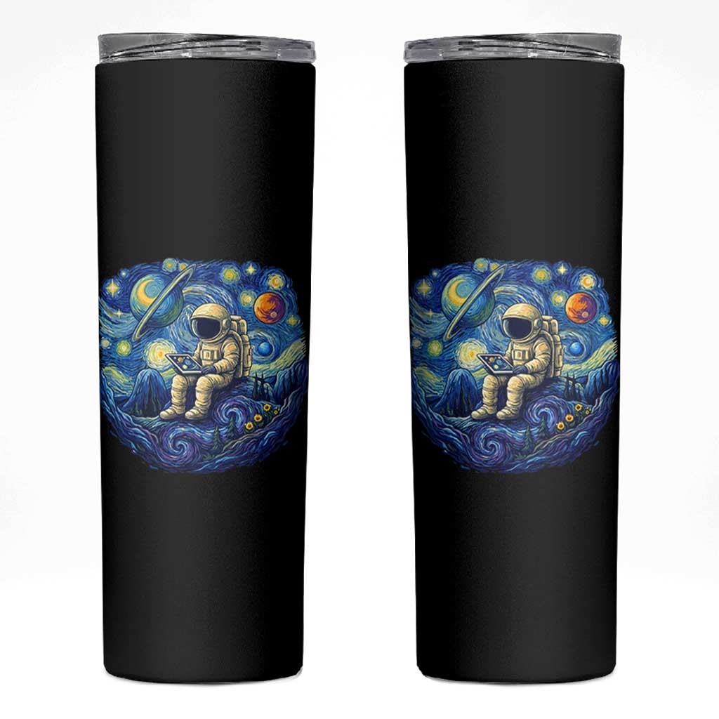 Starry Night Space Bookworm Skinny Tumbler Funny Astronaut Reader Gift