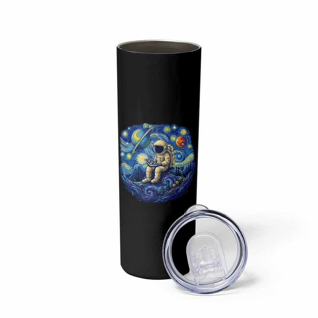 Starry Night Space Bookworm Skinny Tumbler Funny Astronaut Reader Gift