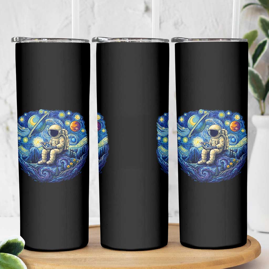 Starry Night Space Bookworm Skinny Tumbler Funny Astronaut Reader Gift