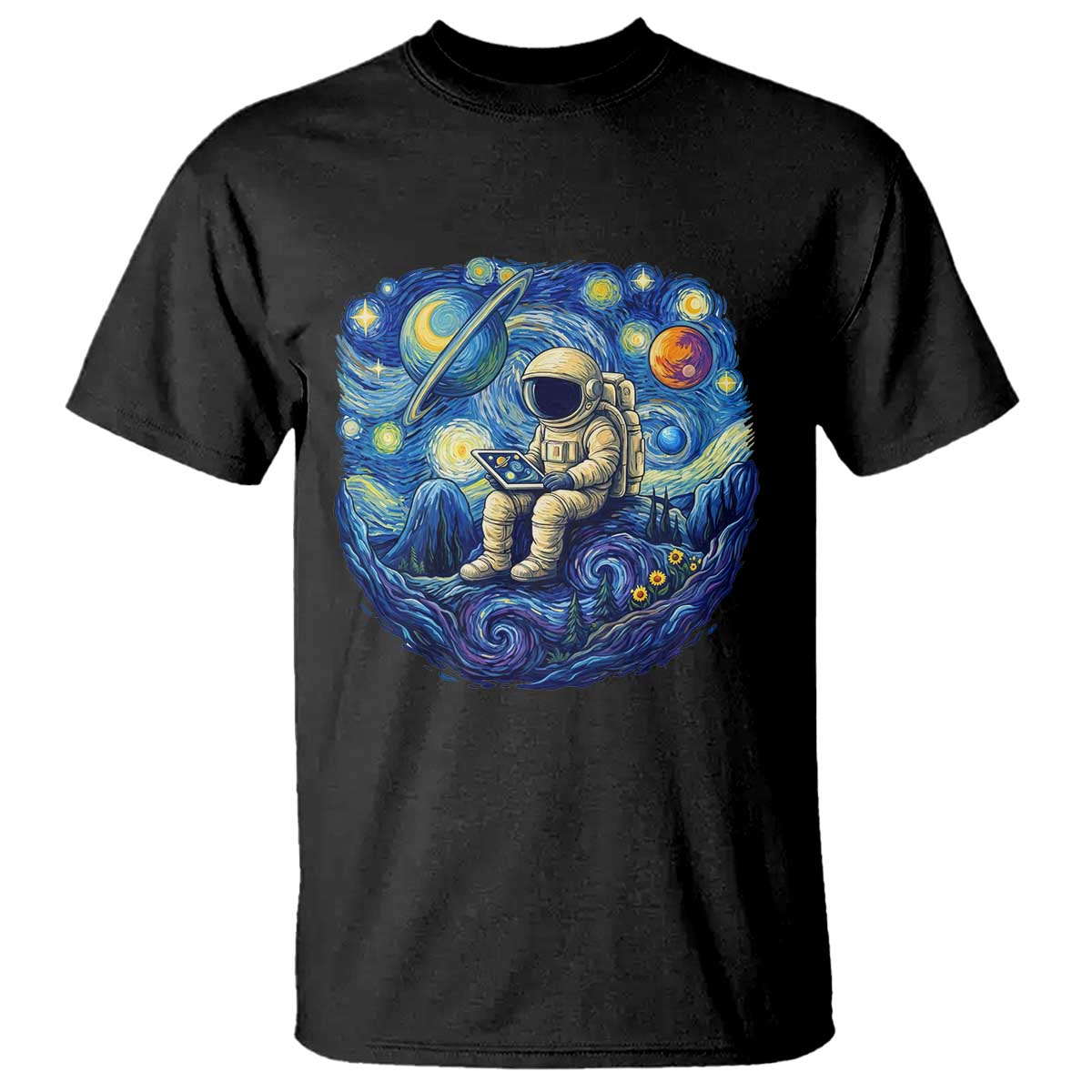 Starry Night Space Bookworm T Shirt Funny Astronaut Reader Gift