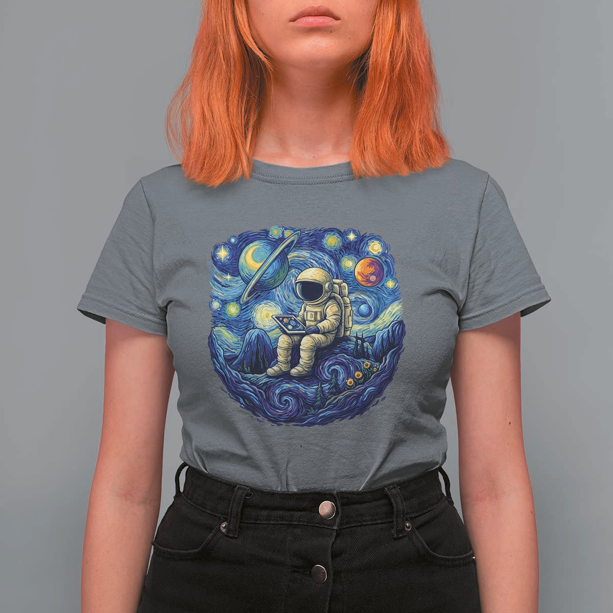 Starry Night Space Bookworm T Shirt For Women Funny Astronaut Reader Gift