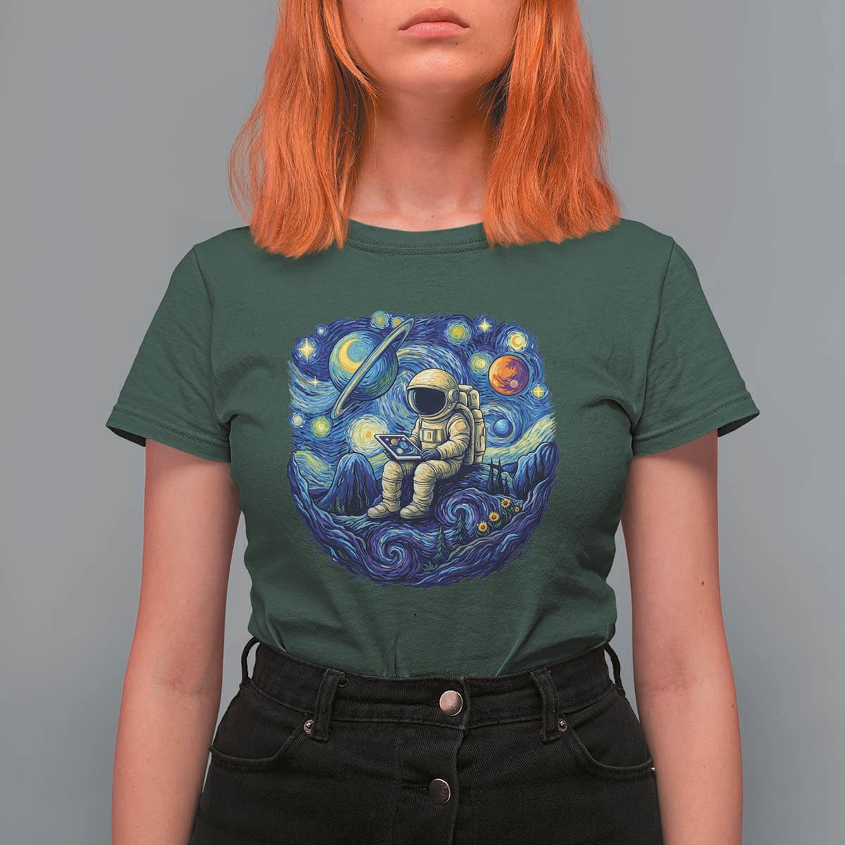 Starry Night Space Bookworm T Shirt For Women Funny Astronaut Reader Gift