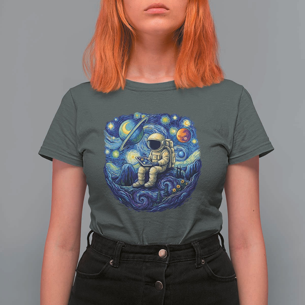 Starry Night Space Bookworm T Shirt For Women Funny Astronaut Reader Gift