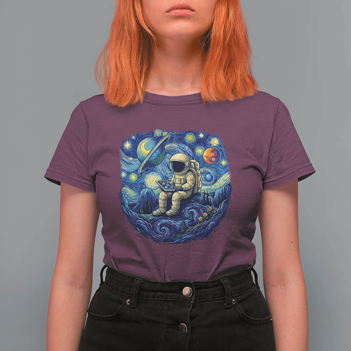 Starry Night Space Bookworm T Shirt For Women Funny Astronaut Reader Gift