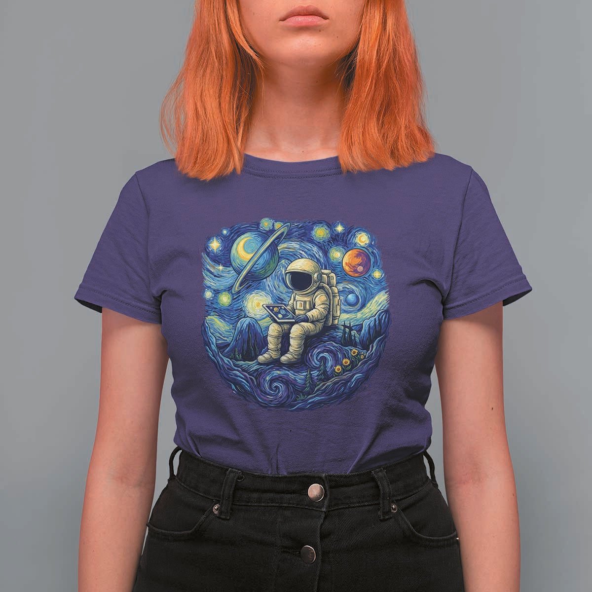 Starry Night Space Bookworm T Shirt For Women Funny Astronaut Reader Gift