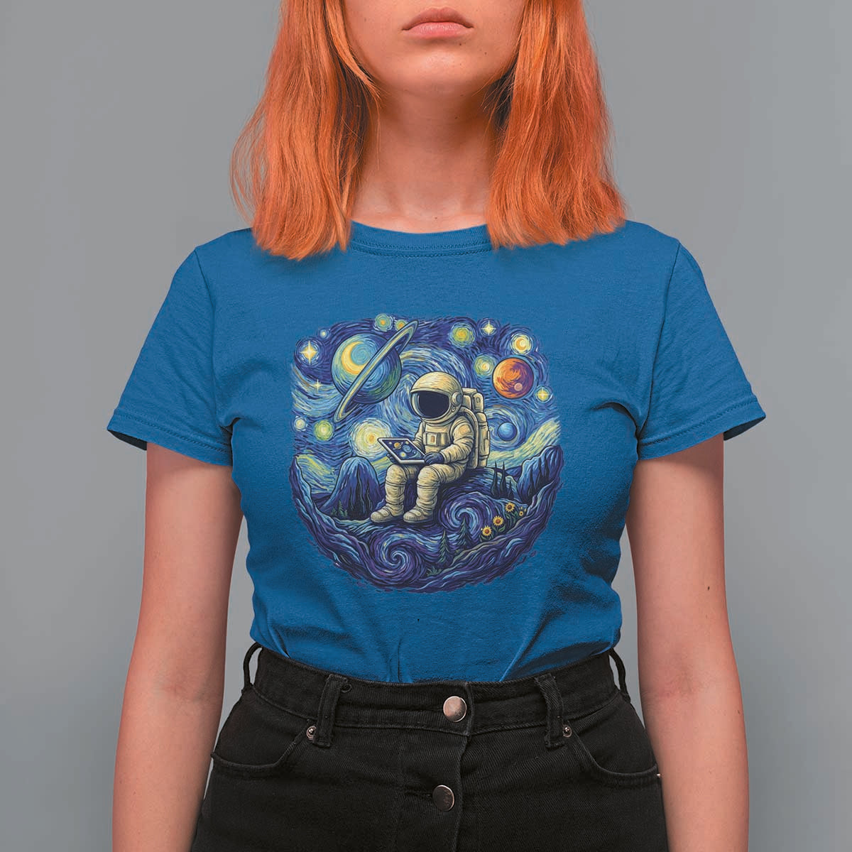 Starry Night Space Bookworm T Shirt For Women Funny Astronaut Reader Gift