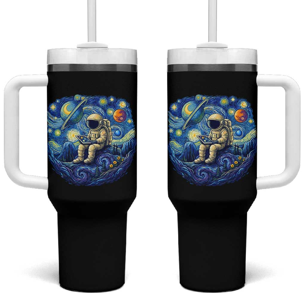 Starry Night Space Bookworm Tumbler With Handle Funny Astronaut Reader Gift