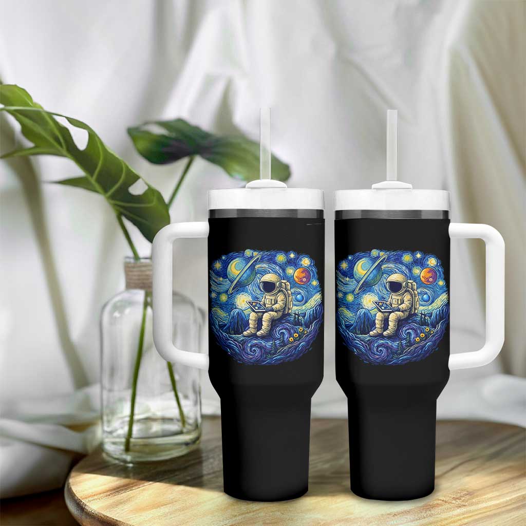 Starry Night Space Bookworm Tumbler With Handle Funny Astronaut Reader Gift