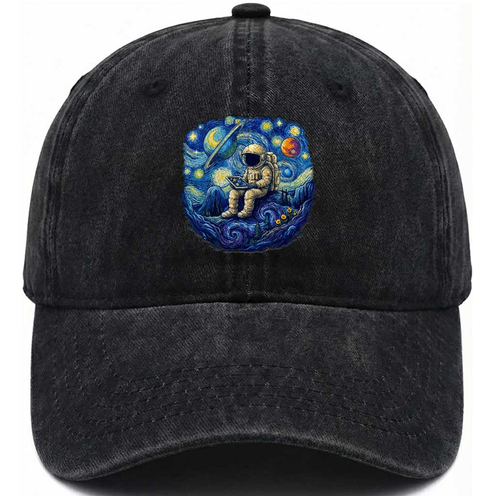 Starry Night Space Bookworm Washed Cotton Baseball Cap Funny Astronaut Reader Gift