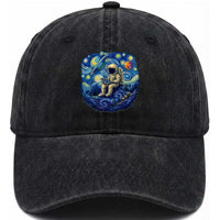 Starry Night Space Bookworm Washed Cotton Baseball Cap Funny Astronaut Reader Gift