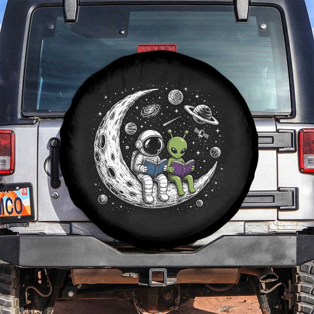 Funny Bookworm In Space Spare Tire Cover Cute Astronaut And Alien Reading