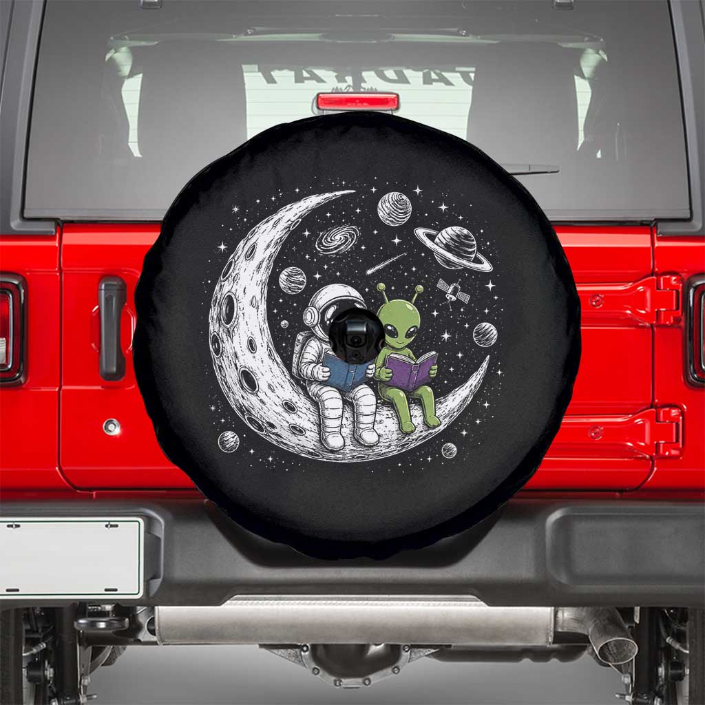 Funny Bookworm In Space Spare Tire Cover Cute Astronaut And Alien Reading