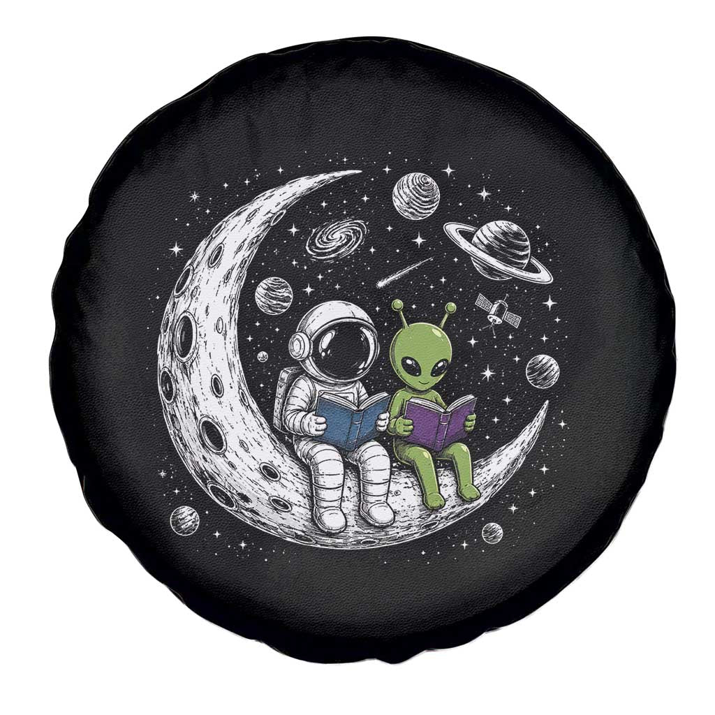 Funny Bookworm In Space Spare Tire Cover Cute Astronaut And Alien Reading