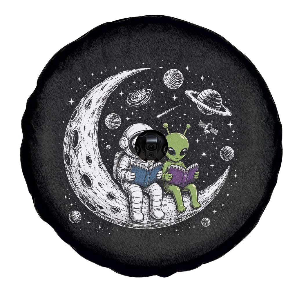 Funny Bookworm In Space Spare Tire Cover Cute Astronaut And Alien Reading