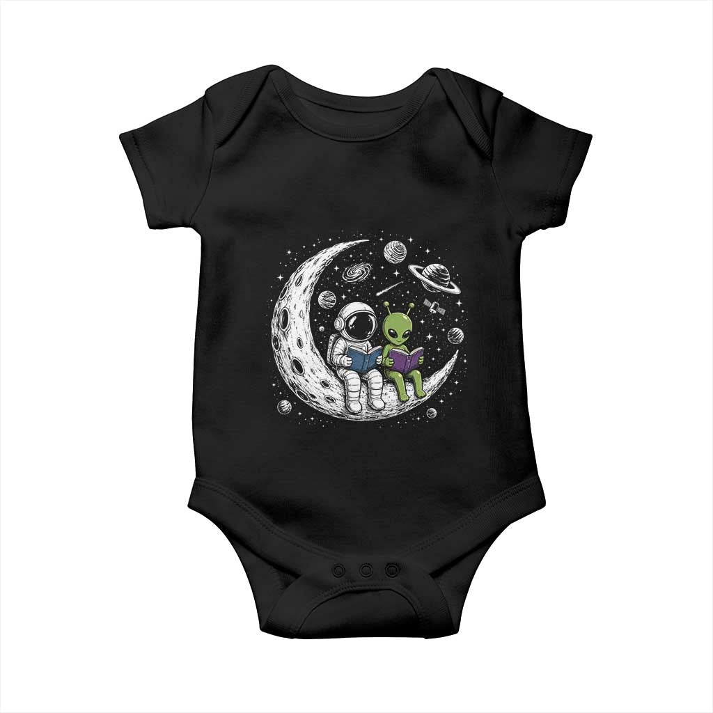 Funny Bookworm In Space Baby Onesie Cute Astronaut And Alien Reading