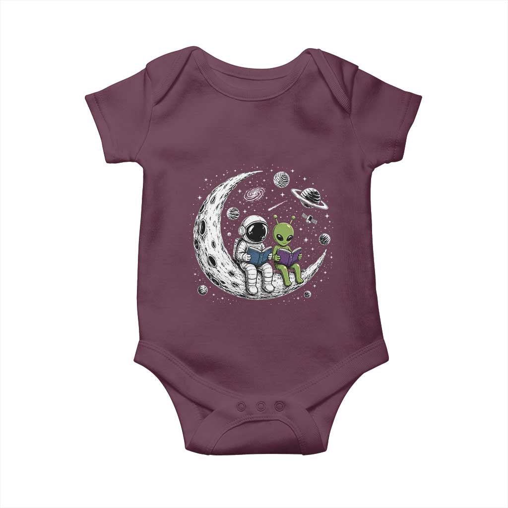 Funny Bookworm In Space Baby Onesie Cute Astronaut And Alien Reading