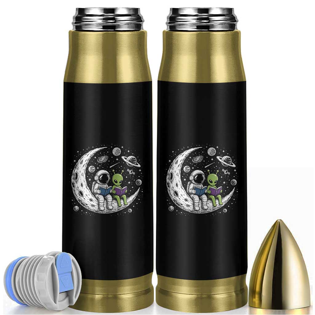 Funny Bookworm In Space Bullet Tumbler Cute Astronaut And Alien Reading
