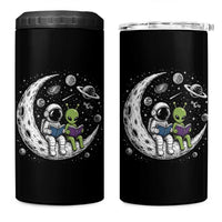 Funny Bookworm In Space 4 in 1 Can Cooler Tumbler Cute Astronaut And Alien Reading