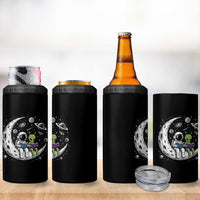 Funny Bookworm In Space 4 in 1 Can Cooler Tumbler Cute Astronaut And Alien Reading