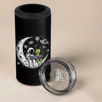 Funny Bookworm In Space 4 in 1 Can Cooler Tumbler Cute Astronaut And Alien Reading