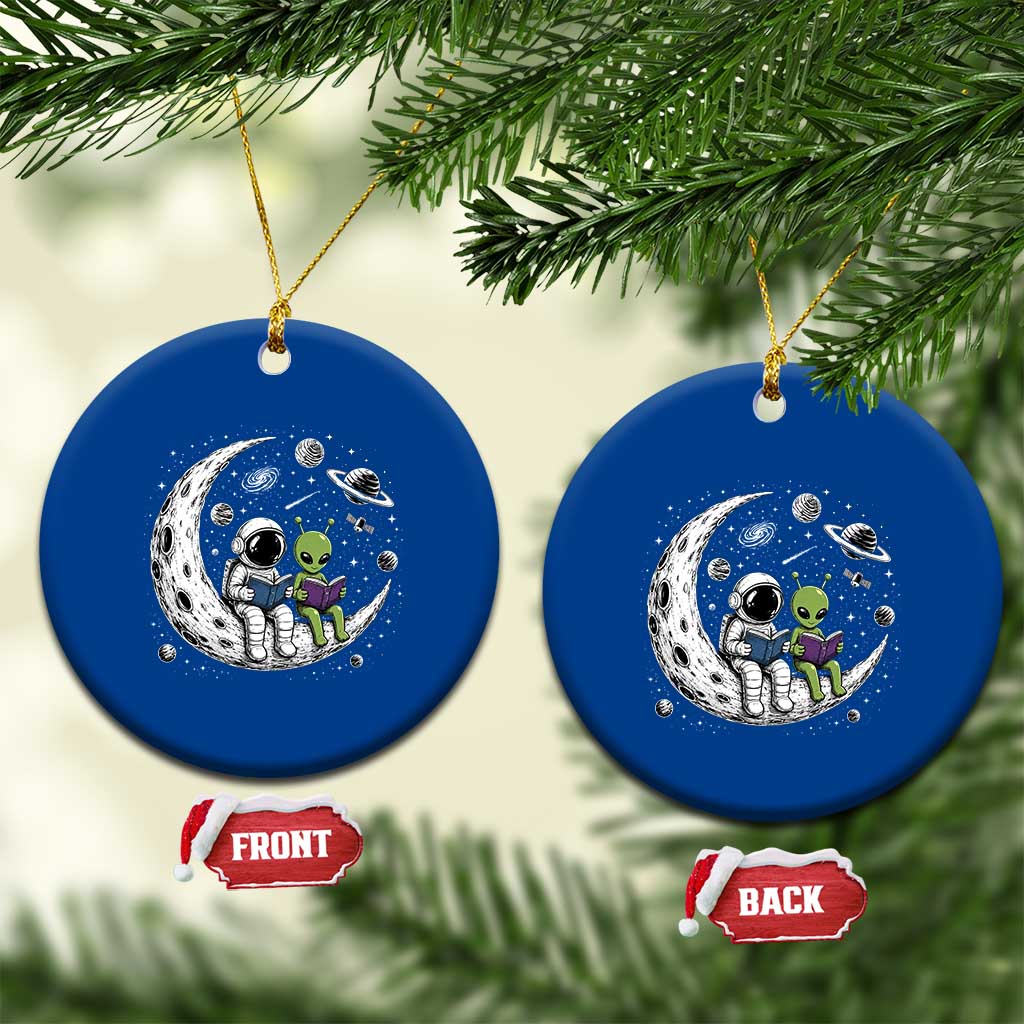 Funny Bookworm In Space Ceramic Ornament Cute Astronaut And Alien Reading