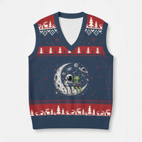 Funny Bookworm In Space V-Neck Knit Sweater Vest Cute Astronaut And Alien Reading