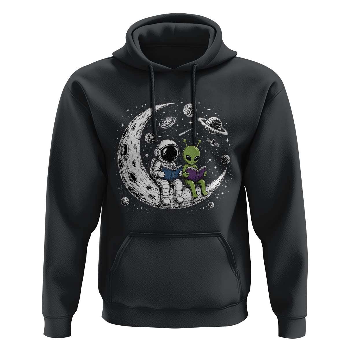 Funny Bookworm In Space Hoodie Cute Astronaut And Alien Reading