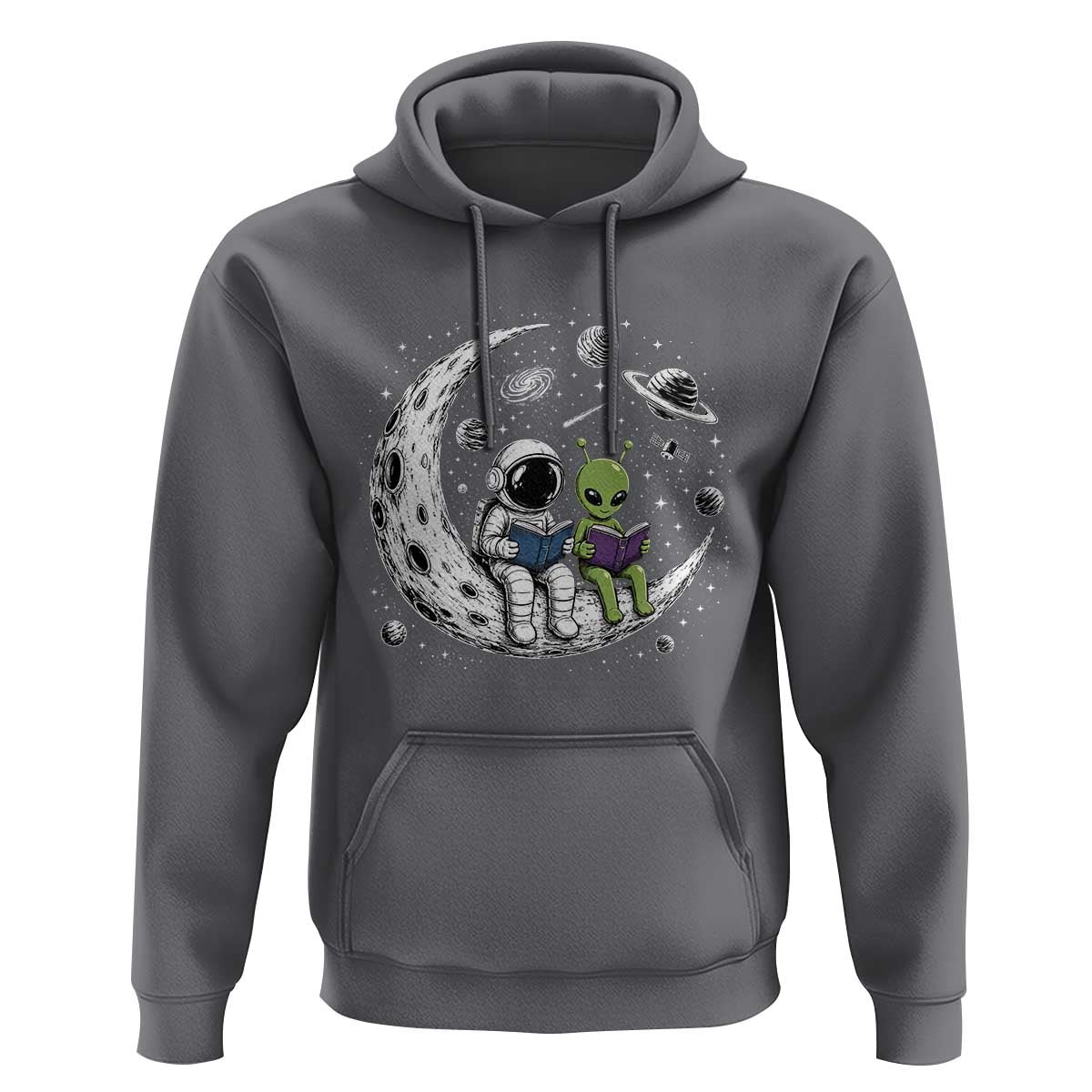 Funny Bookworm In Space Hoodie Cute Astronaut And Alien Reading
