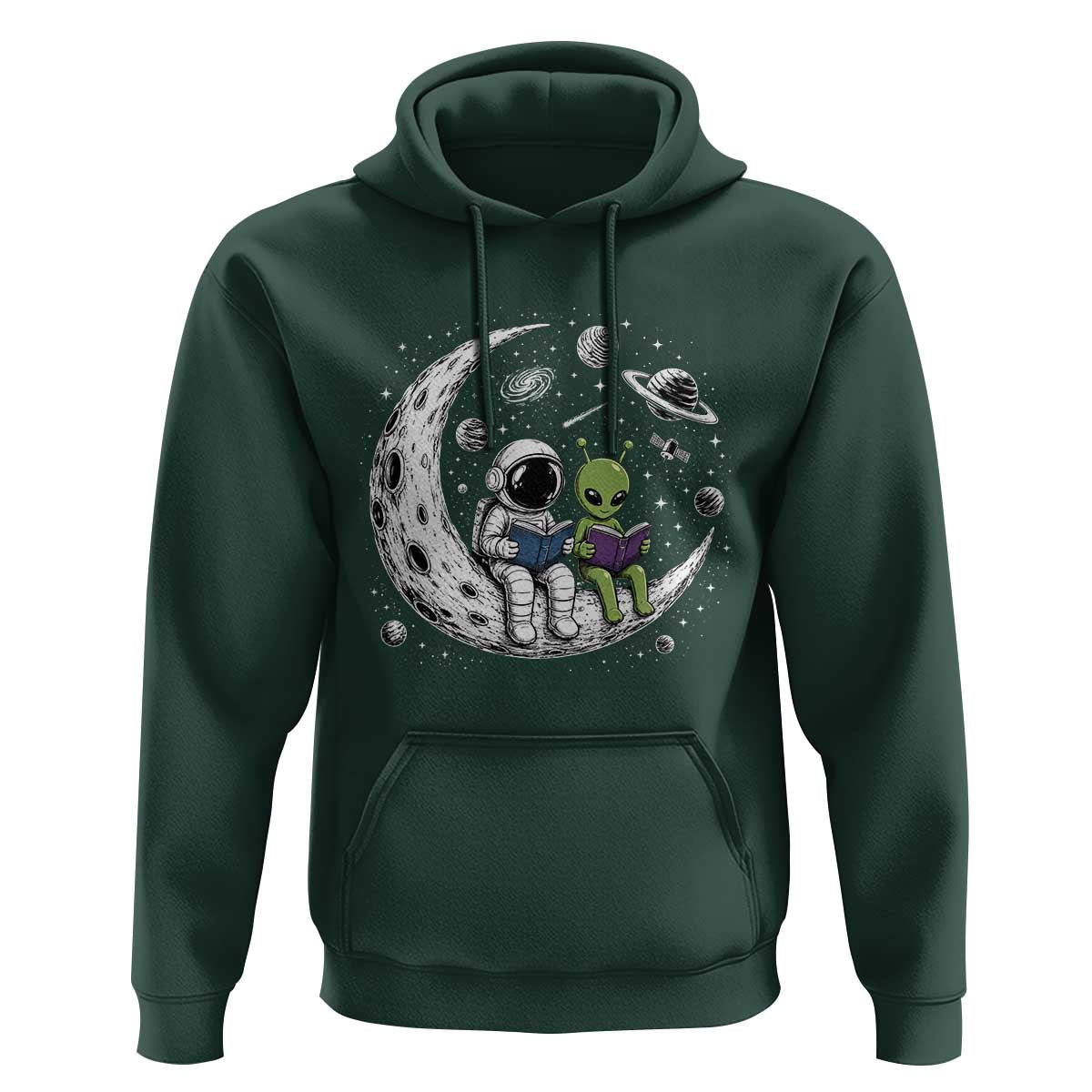 Funny Bookworm In Space Hoodie Cute Astronaut And Alien Reading