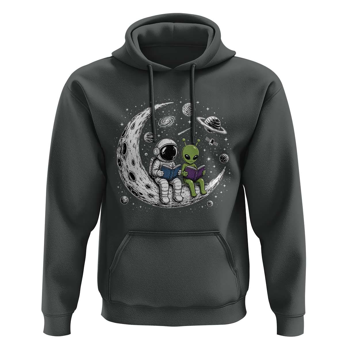 Funny Bookworm In Space Hoodie Cute Astronaut And Alien Reading