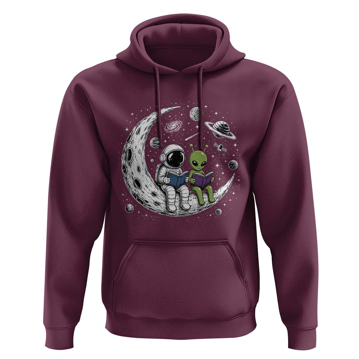 Funny Bookworm In Space Hoodie Cute Astronaut And Alien Reading