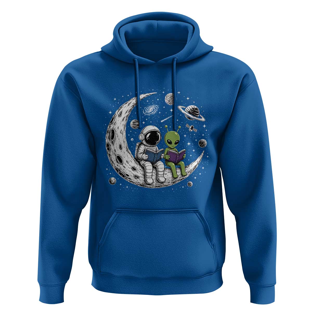 Funny Bookworm In Space Hoodie Cute Astronaut And Alien Reading