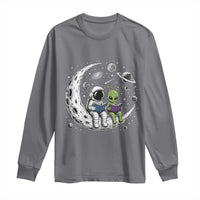 Funny Bookworm In Space Long Sleeve Shirt Cute Astronaut And Alien Reading