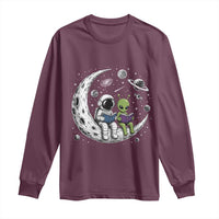 Funny Bookworm In Space Long Sleeve Shirt Cute Astronaut And Alien Reading