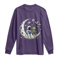 Funny Bookworm In Space Long Sleeve Shirt Cute Astronaut And Alien Reading