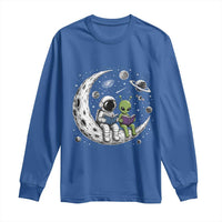Funny Bookworm In Space Long Sleeve Shirt Cute Astronaut And Alien Reading