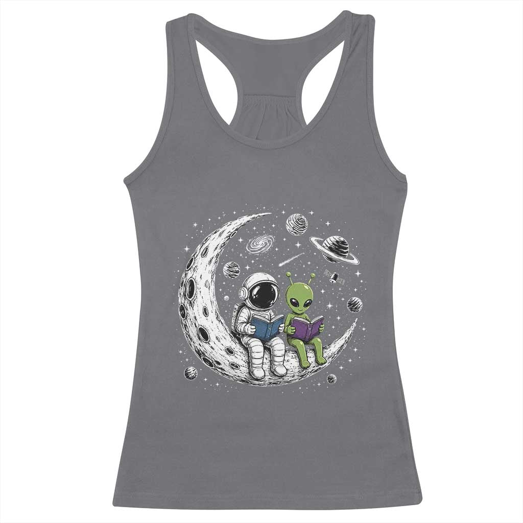 Funny Bookworm In Space Racerback Tank Top Cute Astronaut And Alien Reading