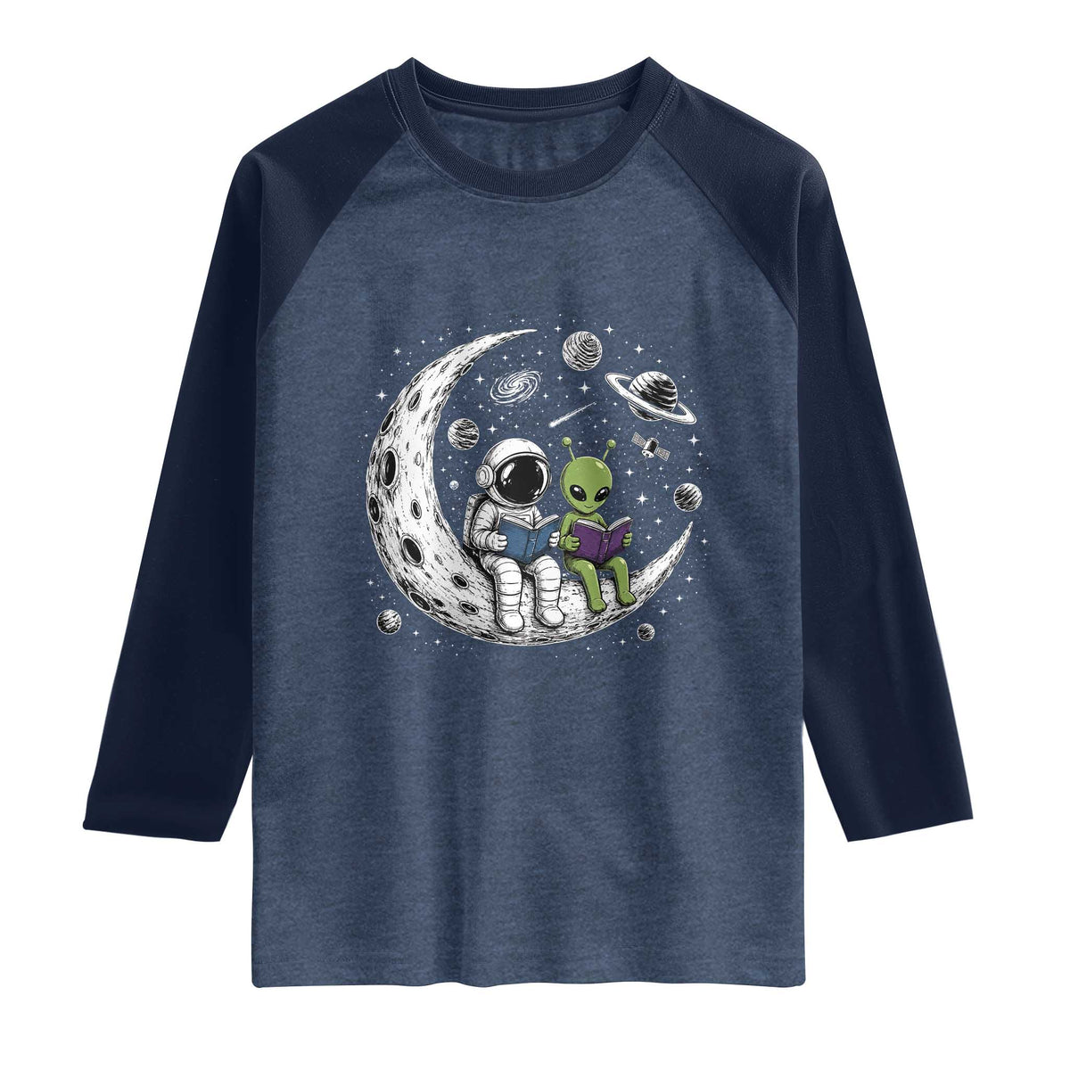 Funny Bookworm In Space Raglan Shirt Cute Astronaut And Alien Reading
