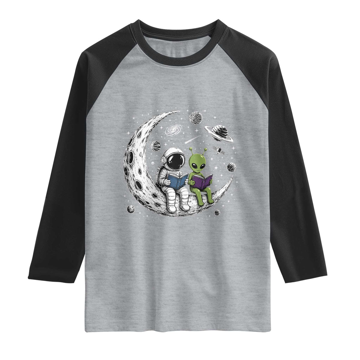 Funny Bookworm In Space Raglan Shirt Cute Astronaut And Alien Reading
